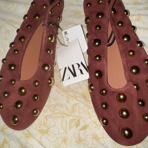 Zara Brown Studded Flats